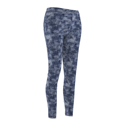 Women's Cut & Sew Casual Leggings "MOIRE" col. Navy